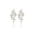 Exquisite silver leaf cuff earrings featuring intricate natural branch vine details - Silver