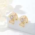 14k gold plated stud earrings with water drop zircon and abstract geometric design - Water Drop Hollow Design (H-4641) / 14K Gold