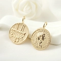 Detail of 14k gold plated Roman coin pendants with embossed portrait and coin edges - 14K Gold / Roman Emperor Portrait Style (H-4761)