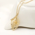 Gouden blad hanger ketting met zirkoon accenten en parelhouder op fijne ketting - Veerblad Basis Houder Stijl (H-5046)