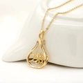14k vergulde druppelvormige hanger ketting met zirkonia en bloemmotief op keramiek - Holle Waterdruppel Zesbladige Bloem Stijl (H-4864)
