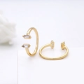 Minimalist gold leaf open rings with rectangular cubic zirconia on a white display - Rectangular Zircon Style (K-0035)