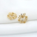 Pair of 14K gold plated wreath pendants with white zircons for DIY jewelry making - Wreath Hollow Pendant (H-4839)