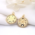 Golden geometric circle pendant with micro-pave zircons and mystic symbols - Evil Eye Star Moon Disc Style (H-4805)