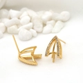Elegant gold triangular umbrella earrings with micro-inlaid cubic zirconia in 925 silver - 14K Gold Triangle Stud Earrings (H-4948)