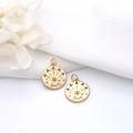 Micro-pave zircon gold round charm with luck engraving and starburst pattern on cloth - Starry Luck Round Style (H-5106)