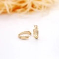 Golden leaf texture open C-shape ring with elegant minimalist wheat grain design - Wheat Leaf Texture Style (K-0030)