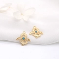 Vintage 14K gold plated floral earring link with turquoise stone and brushed texture - Turquoise Style