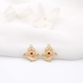 Vintage 14K gold plated flower connectors with red ruby beads for DIY earrings - Ruby Style