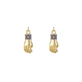 14K gold plated copper hand pendant with micro-set blue zircon and evil eye charm - Evil Eye Gesture Pair (H-5852)