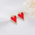 14K gold plated heart charms with red enamel and pavé zircon stones for DIY jewelry - Heart Rhinestone Frame Style (H-5827) / 1 Piece/Pack (16x27.5mm)