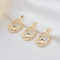 Goldener Spirale-Ovalanhänger mit Zirkon-Akzenten und Perlenfassung für DIY-Schmuck - Ovaler Hohlspiralstil (H-5342) / 31.5mmx19mm / 14K-Gold