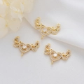 Goldener Herzanhänger mit Flügeln und Zirkonsteinen für DIY-Halsketten Schmuckherstellung - Herz Flügel Stil (H-6039) / 24mmx21mm / 14K-Gold