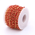 Detailed view of 3mm red faceted crystal beads on a gold chain for DIY jewelry making - Red