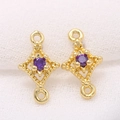 14k vergoldeter Rauten-Zirkonia-Verbinder für DIY-Schmuck mit violettem Edelstein - 14K Gold Lila