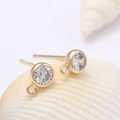 Clous d'oreilles DIY en argent 925 avec zircone dorée et boucle de suspension pour bijoux - D122 4mm