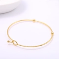 Bracciale rigido minimalista placcato oro 14k con perline tonde e chiusura a gancio - Oro (60mm)