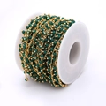 Catena gioielli DIY 3mm in cristallo verde scuro e maglie dorate su bobina - verde scuro