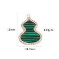 Macro view of 14k gold-plated gourd pendant with green malachite and zircon pavé detail - Malachite Green Large Style (H-4057)