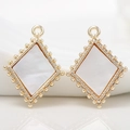 Ciondoli a rombo in rame placcato oro 14k con madreperla e bordo a grani fini - 18x12mm / Stile Rombo (H-4034)