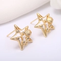 14k gold plated star and shell earrings with zircon and pearl for DIY jewelry making - Hollow Star Style (h-4009)