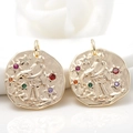 Pendenti in ottone placcato oro 14k con zirconi colorati e motivo zodiacale rilievo - Oro Sabbia / Rilievo Acquario Vintage (H-2498)