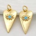 Ciondolo cuore occhio del male dorato con zircone blu e finitura metallica lucida - Oro Sabbia (H-4256) / Strass Blu (H-4256)