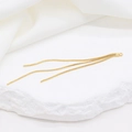 Minimalist long 14k gold plated snake chain tassel with circular connector ring - 14K Gold H-6074