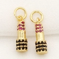 Lipstick-shaped copper pendants with 14k gold plating and colorful zircon stones - Lipstick Shape (H-4187)