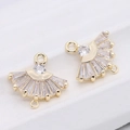 14K gold plated fan-shaped zircon jewelry pendants with dangling loops for DIY earrings - 14K Gold