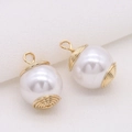 DIY 14k gold pearl charms with elegant white round pearls and spiral metal accents - Large Round Pearl Spiral Style(H-2892)