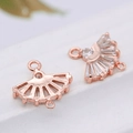 DIY rose gold fan-shaped jewelry connector with sparkling cubic zirconia and double loops - Rose Gold