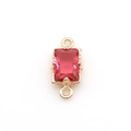 Rectangle pink zircon pendant with gold plated frame for DIY jewelry making - 14K Gold Double Loop (Rose Red)