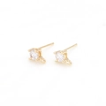 Close-up of 14K gold-plated copper earrings with clear zircon and small hanging loop - 14K White Zirconia