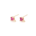 Detail of 14K gold plated earring findings with red zircon and bottom loop for DIY jewelry - 14K Rose Red