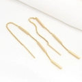 Minimalist 14K gold plated long tassel earrings with geometric cylindrical chain design - 14K Gold Color (H-1925)