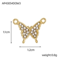 Macro shot of 1.2cm gold butterfly pendant with cubic zirconia inlay and dual loops - Double Ring Connector Butterfly Rhinestone Pendant (AP43054DOW3)