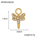 Detaillierte Makroansicht eines goldenen Libellenanhängers mit Zirkonia und 1,4 cm Maßstab - Libellen-Anhänger mit weißen Strasssteinen (BP48652B2A0)