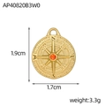 Vista detallada de un colgante de brújula de oro vintage con circonita roja y medidas de tamaño - Estilo Brújula Diamante Rojo-Naranja (AP40820B3W0)
