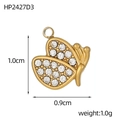 Makroaufnahme von vergoldetem Schmetterlingsanhänger mit weißen Zirkonia-Mikroeinlagen - Mini-Schmetterlingsanhänger mit Strass (HP2427D3)