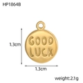 Golden stainless steel round pendant with Good Luck engraving, 1.3cm diameter - Good Luck Round Style (HP1864B)