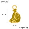 Macro detail of gold plated banana fruit pendant with yellow enamel and sizing dimensions - Banana Shape (BP00139D)