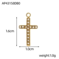 Makroaufnahme von 1,6cm vergoldetem Kreuzanhänger mit klaren Strasssteinen und Maßen - Pavé Strass Kreuz (AP43158DB0)