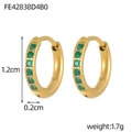 Detail view of 18K gold plated hoop earrings with green zircon inlays and dimensions - Gold Inlaid Green Stone Earring (FE42838D4B0)