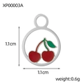 Macro view of 18K gold plated cherry charm with red enamel and 1.1cm size details - Silver Edge Round Cherry (XP00003A)