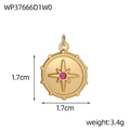Macro detail of a 1.7cm golden starburst pendant with pink gemstone and beaded edge - Eight-Pointed Star Round Plate (WP37666D1W0)