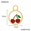 Detail view showing a 1.1cm cherry round pendant with 18K gold plating and red enamel - Gold Edge Round Cherry (XP00003D)