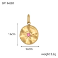 Detail eines 1,6 cm Goldanhängers mit Sternenmuster und rosa eingelegtem Stein - Wellige Sternplatte-Rosa (BP1145B1)