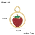 Detail shot of a small colorful enamel strawberry charm with 1.1cm size markings - Gold Edge Strawberry Round Tag (XP00018D)