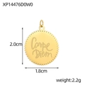 Detail of round gold stainless steel Carpe Diem pendant with size dimensions and weight - Scalloped Carpe Diem Round Style (XP14476D0W0)